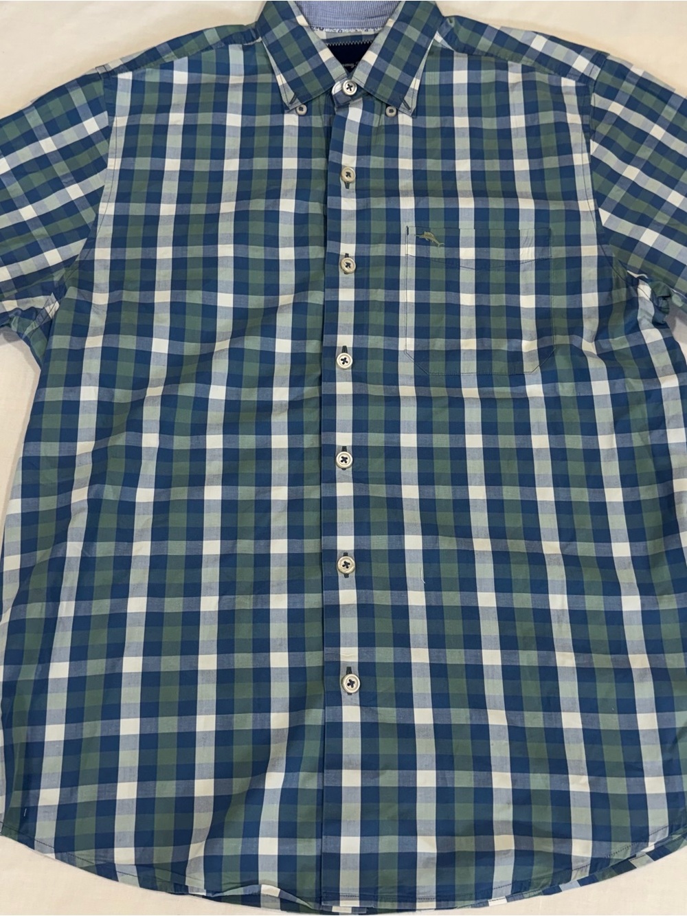 Tommy Bahama Button Down Shirt Mens S/P Blue Check Long Sleeve 100% Cotton NEW